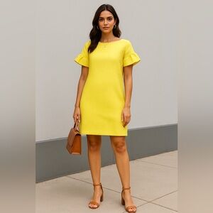 Chic Yellow Ruffle Sleeve Mini Dress